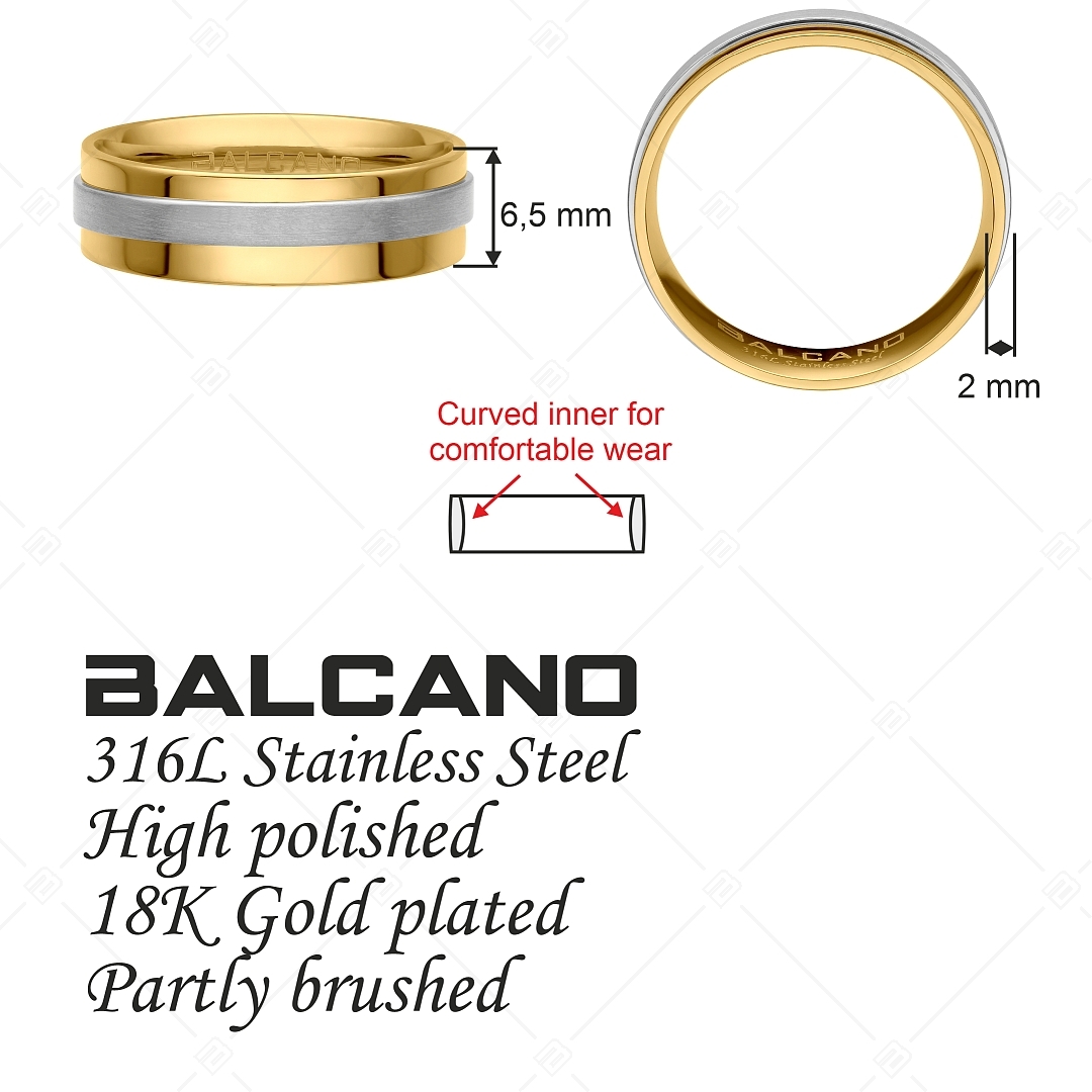 BALCANO - Kris / Edelstahl Trauring mit 18K Vergoldung, mit einem matt polierten Gürtel (030042ZY99)