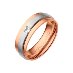 BALCANO - Kris / 18K Rose Gold Plated Stainless Steel Ring With a Matt Finish Belt And With Cubic Zirconia Gemstone