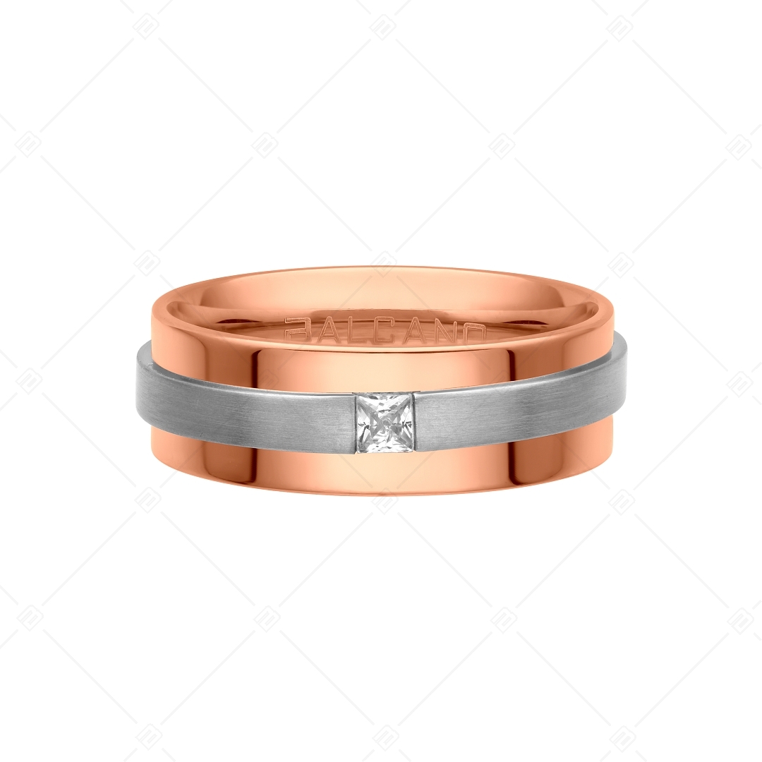 BALCANO - Kris / 18K Rose Gold Plated Stainless Steel Ring With a Matt Finish Belt And With Cubic Zirconia Gemstone (030043ZY00)