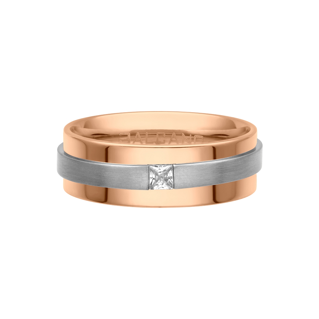 BALCANO - Kris / Bague en acier inoxydable, avec ceinture en finition mate, plaqué or rose 18K avec pierre précieuse zir (030043ZY00)