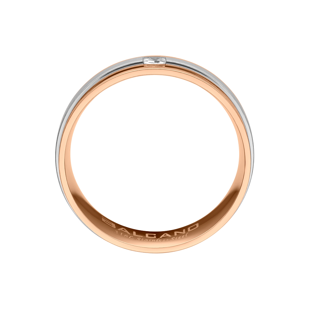 BALCANO - Kris / Bague en acier inoxydable, avec ceinture en finition mate, plaqué or rose 18K avec pierre précieuse zir (030043ZY00)