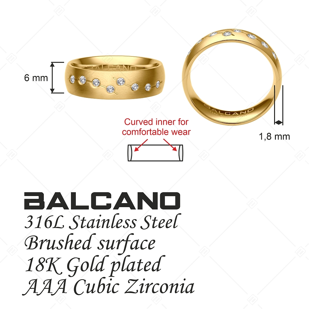 BALCANO - Universo / Bague de mariageen acier inoxydable avec pierres zirconium, plaqué or 18K (030045ZY00)
