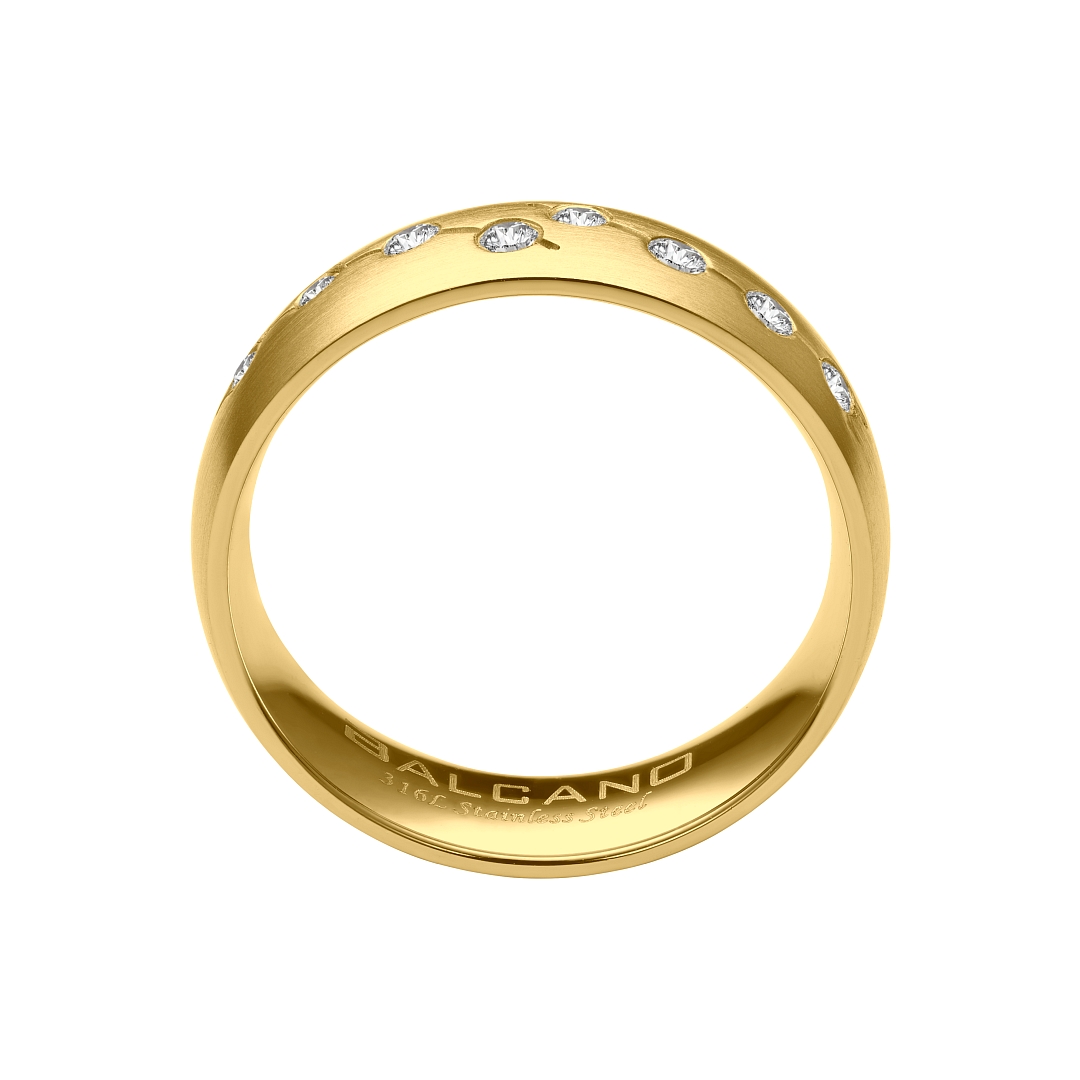 BALCANO - Universo / Stainless Steel Wedding Ring With Zirconia Gemstones, 18K Gold Plated (030045ZY00)