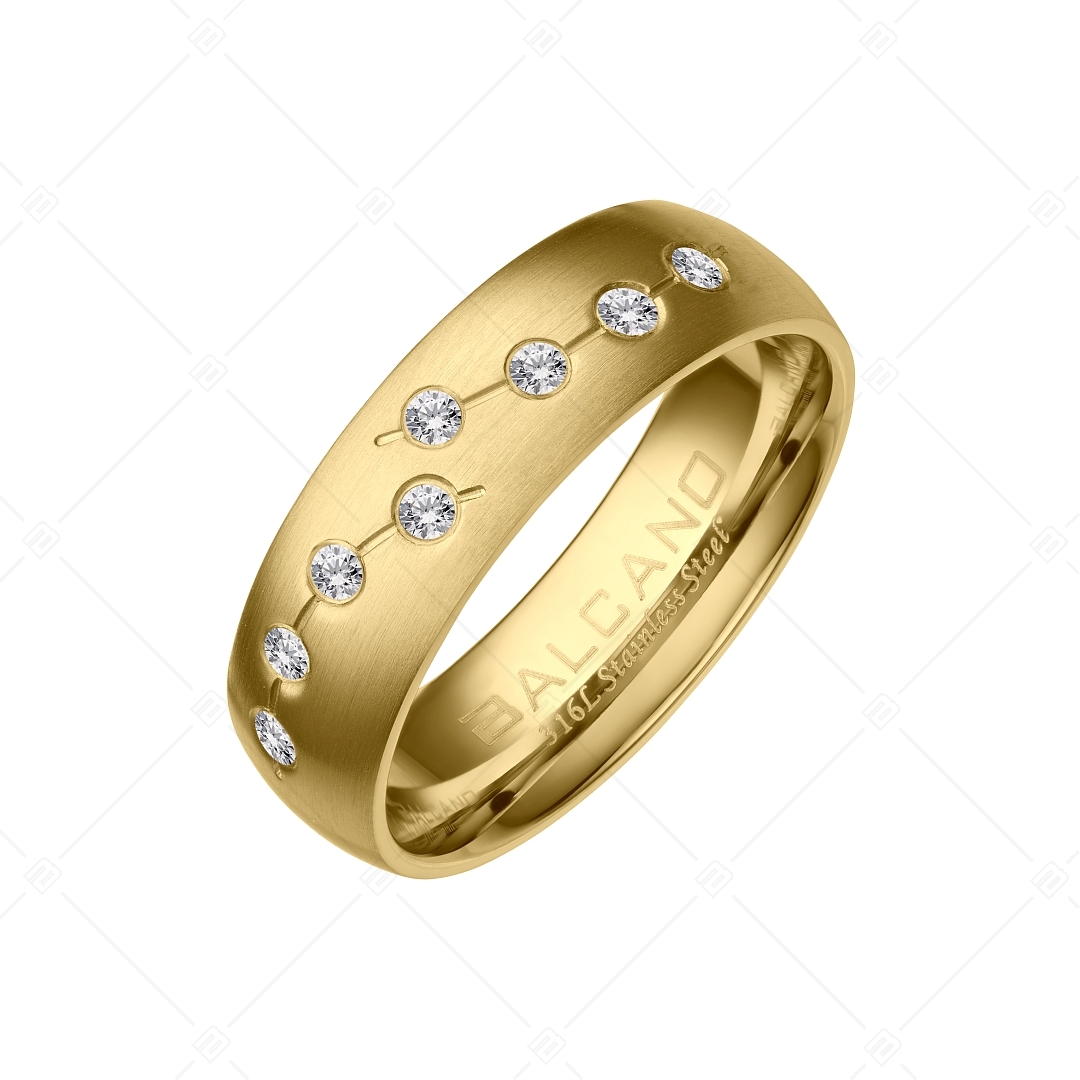 BALCANO - Universo / Stainless Steel Wedding Ring With Zirconia Gemstones, 18K Gold Plated (030045ZY00)