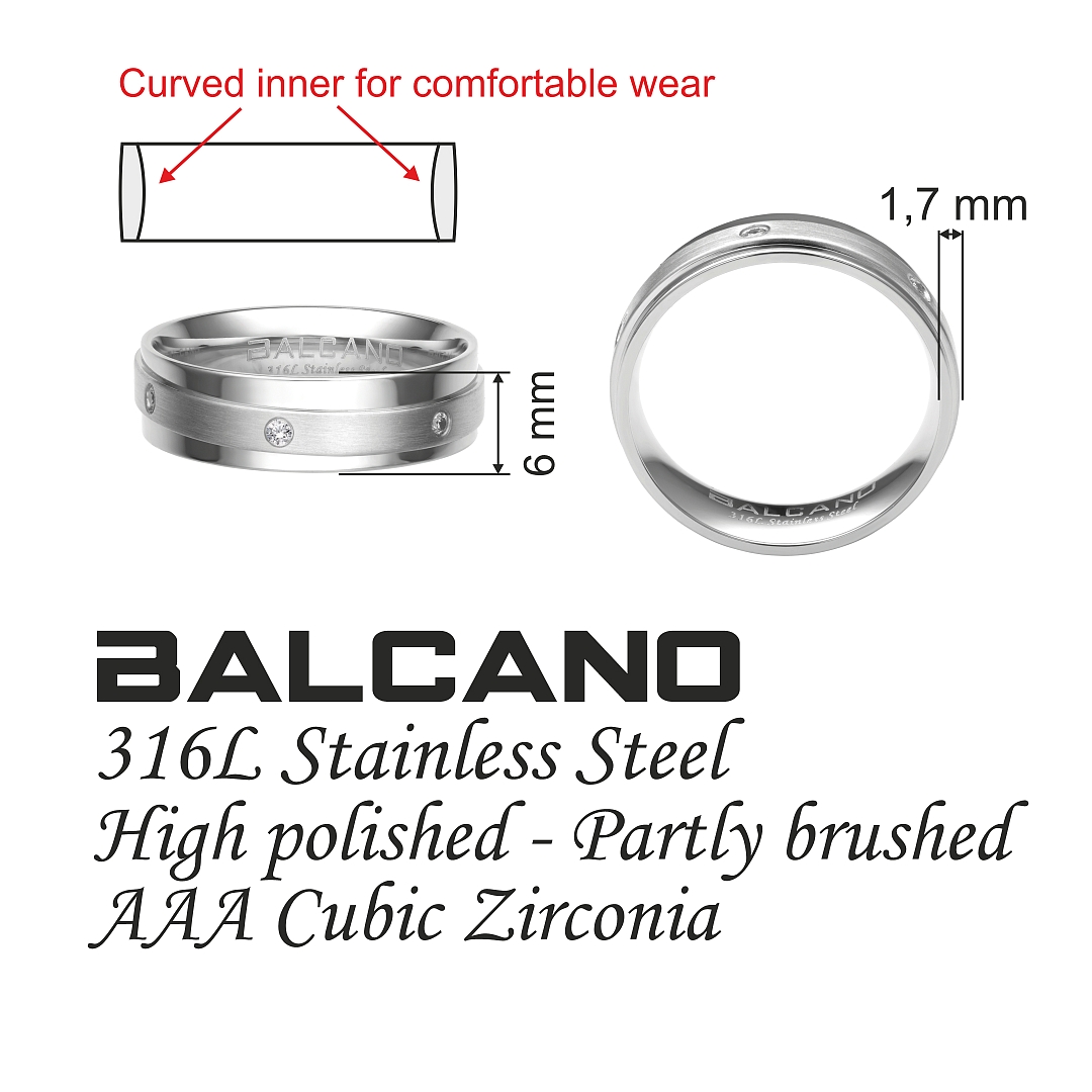 BALCANO - Palmer / Edelstahl Trauring mit Zirkonia Edelsteinen (030046ZY00)