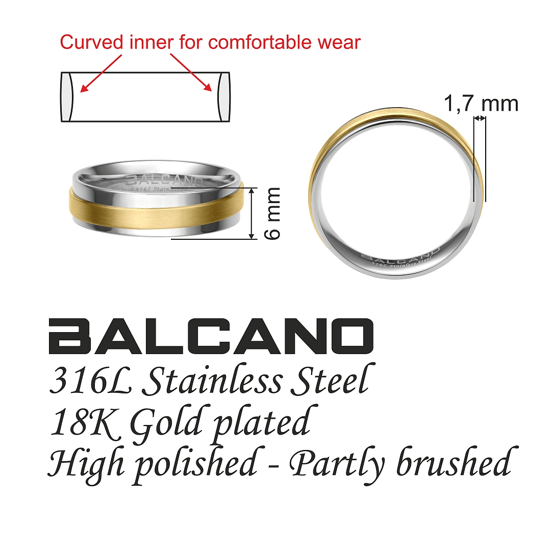 BALCANO - Palmer / Edelstahl Trauring mit Zirkonia Edelsteinen, 18K vergoldet (030047ZY00)