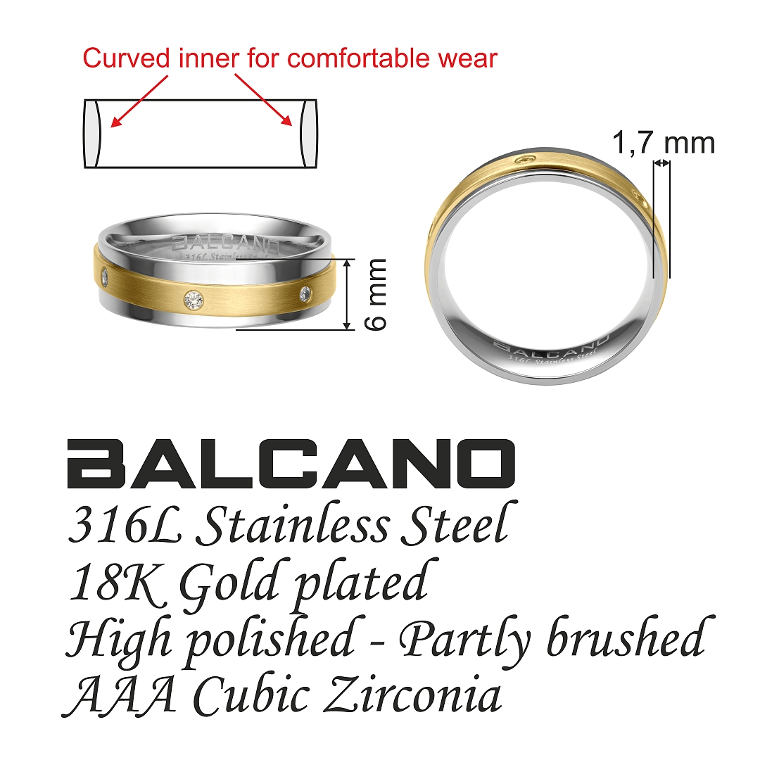 BALCANO - Palmer / Edelstahl Trauring 18K vergoldet (030047ZY99)