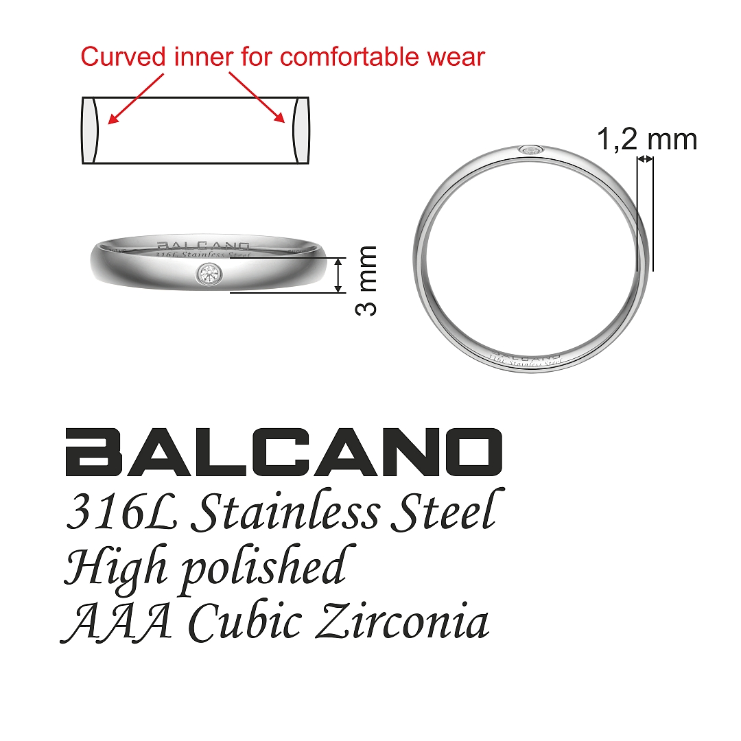 BALCANO - Slim / Edelstahl Trauring mit Zirkonia Edelsteinen (030048ZY00)