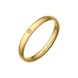 BALCANO - Slim / Stainless Steel Wedding Ring With Zirconia Gemstones, 18K Gold Plated