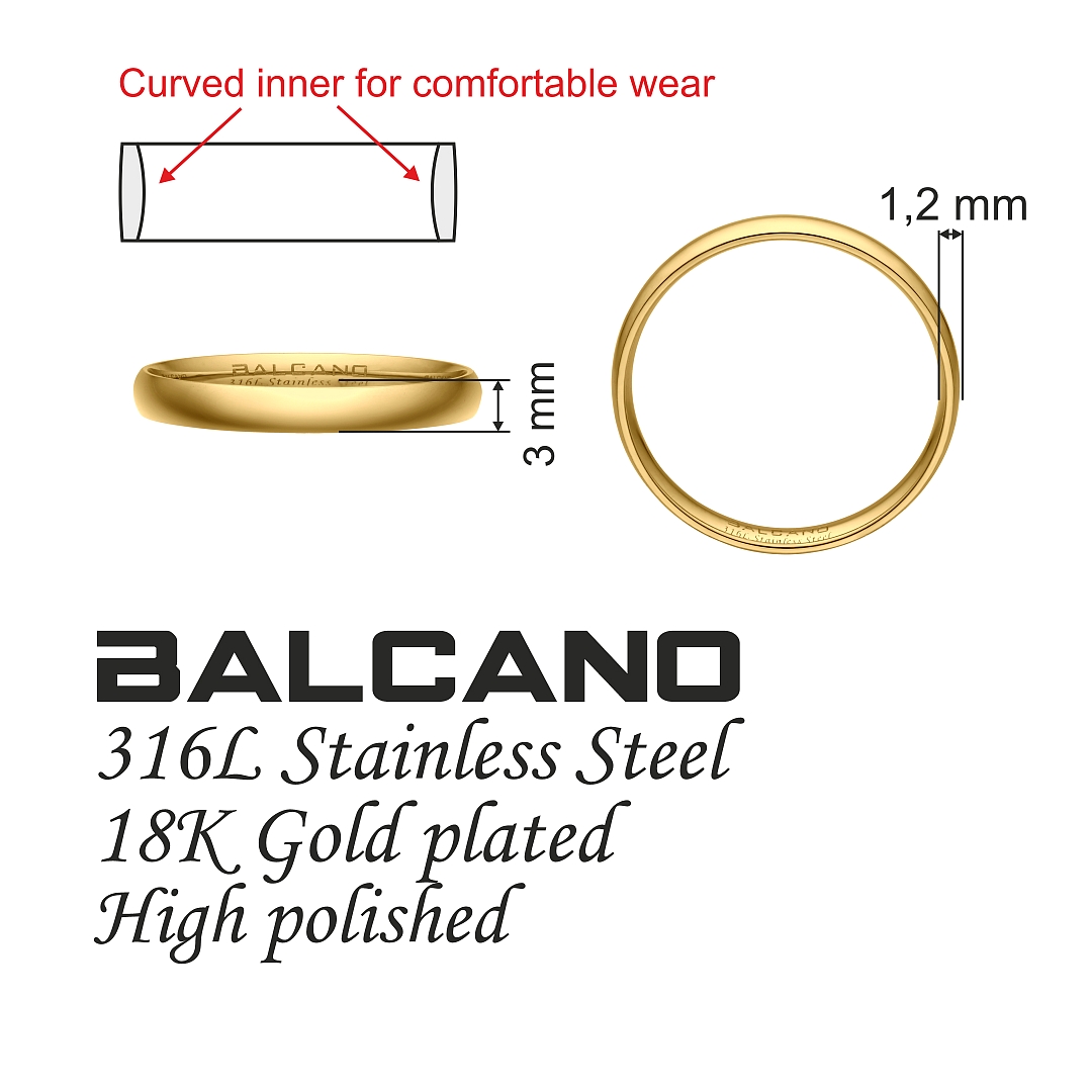 BALCANO - Slim / Stainless Steel Wedding Ring 18K Gold Plated (030049ZY99)