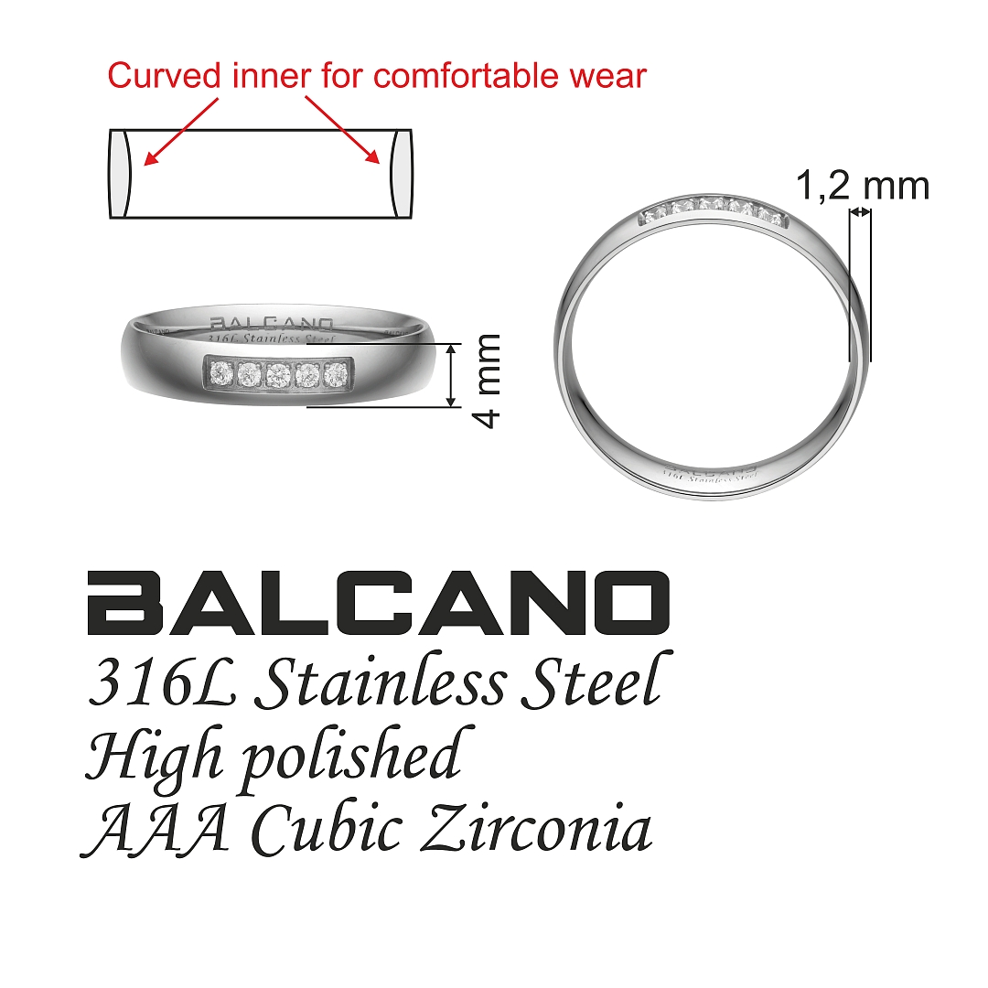 BALCANO - Aurielle / Bague de mariageen acier inoxydable avec pierres zirconium (030050ZY00)