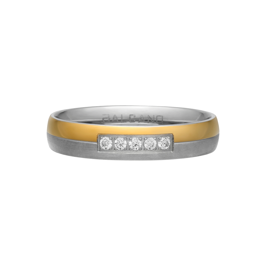 BALCANO - Eclipse / Stainless Steel Wedding Ring With Zirconia Gemstones, 18K Gold Plated (030052ZY00)