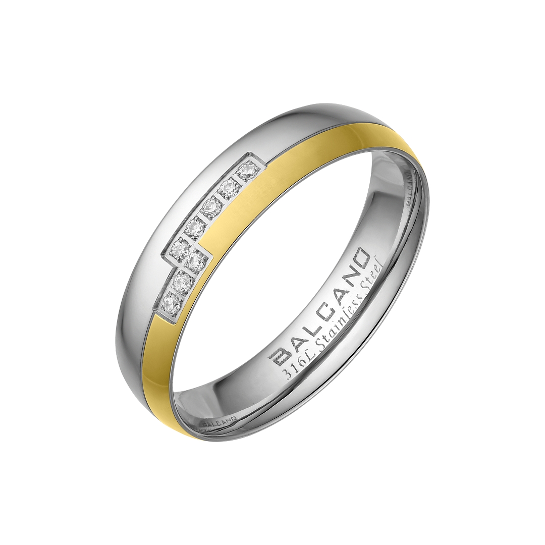 BALCANO -  / Edelstahl Trauring mit Zirkonia Edelsteinen, 18K vergoldet (030053ZY00)