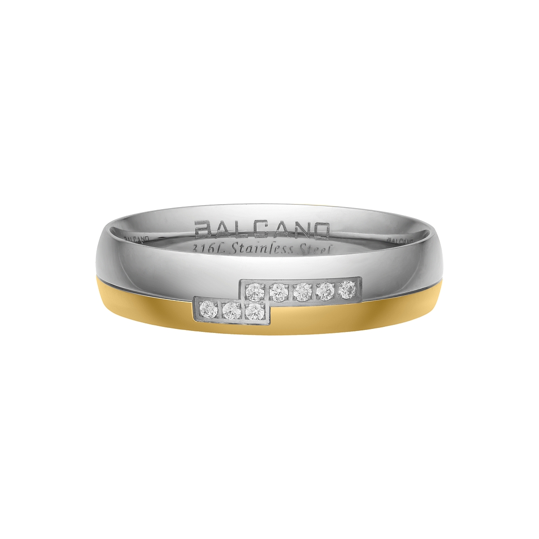 BALCANO - Stellaris / Edelstahl Trauring mit Zirkonia Edelsteinen, 18K vergoldet (030053ZY00)