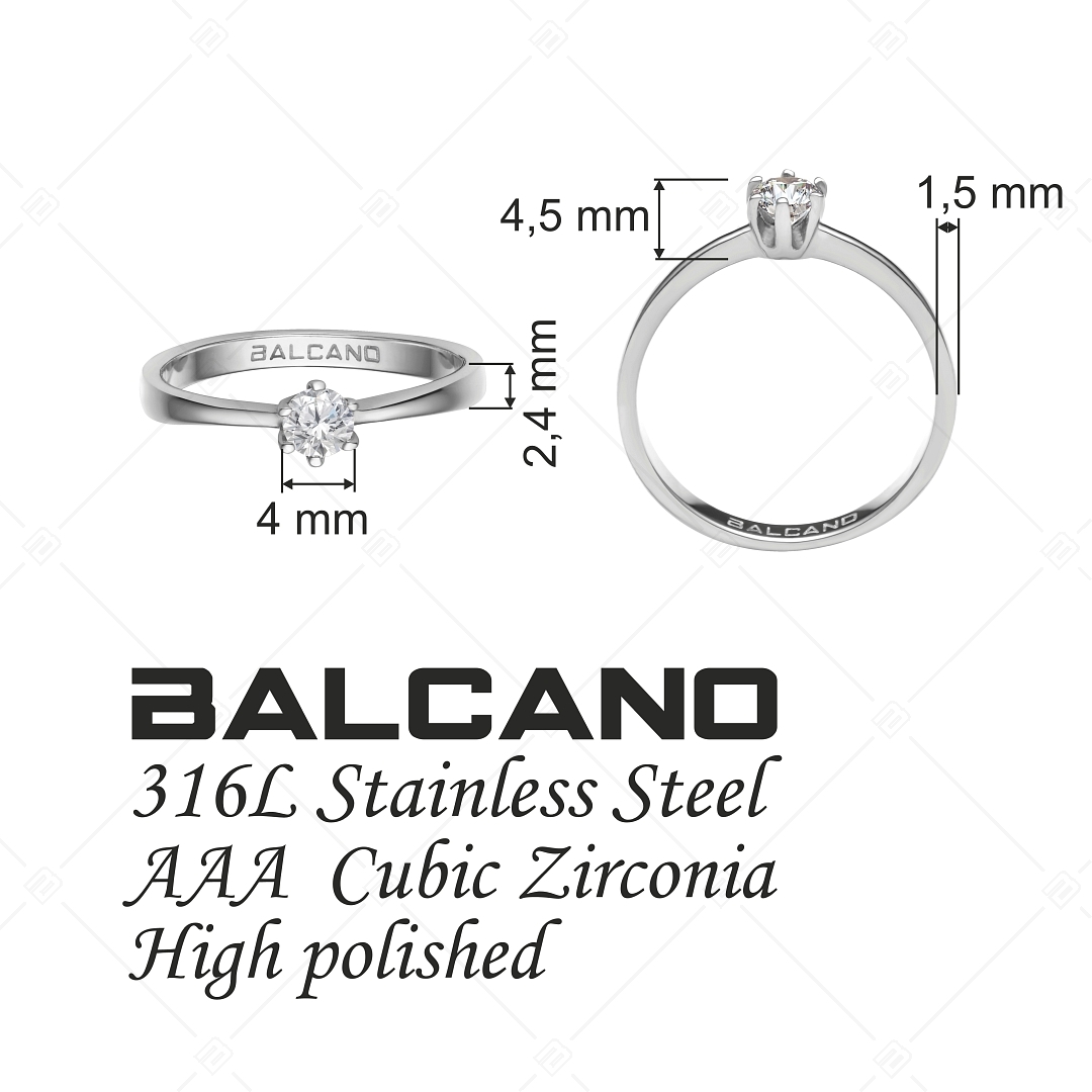 BALCANO - Corona / Solitär Verlobungsring mit Hochglanzpolierung und Zirkonia Edelstein (030101ZY00)