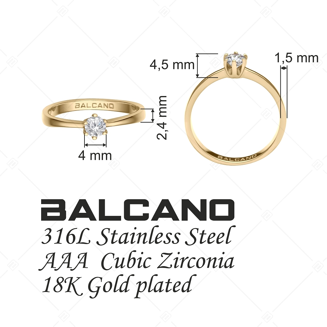 BALCANO - Corona / 18K Gold Plated Solitaire Engagement Ring With Cubic Zirconia Gemstone (030102ZY00)