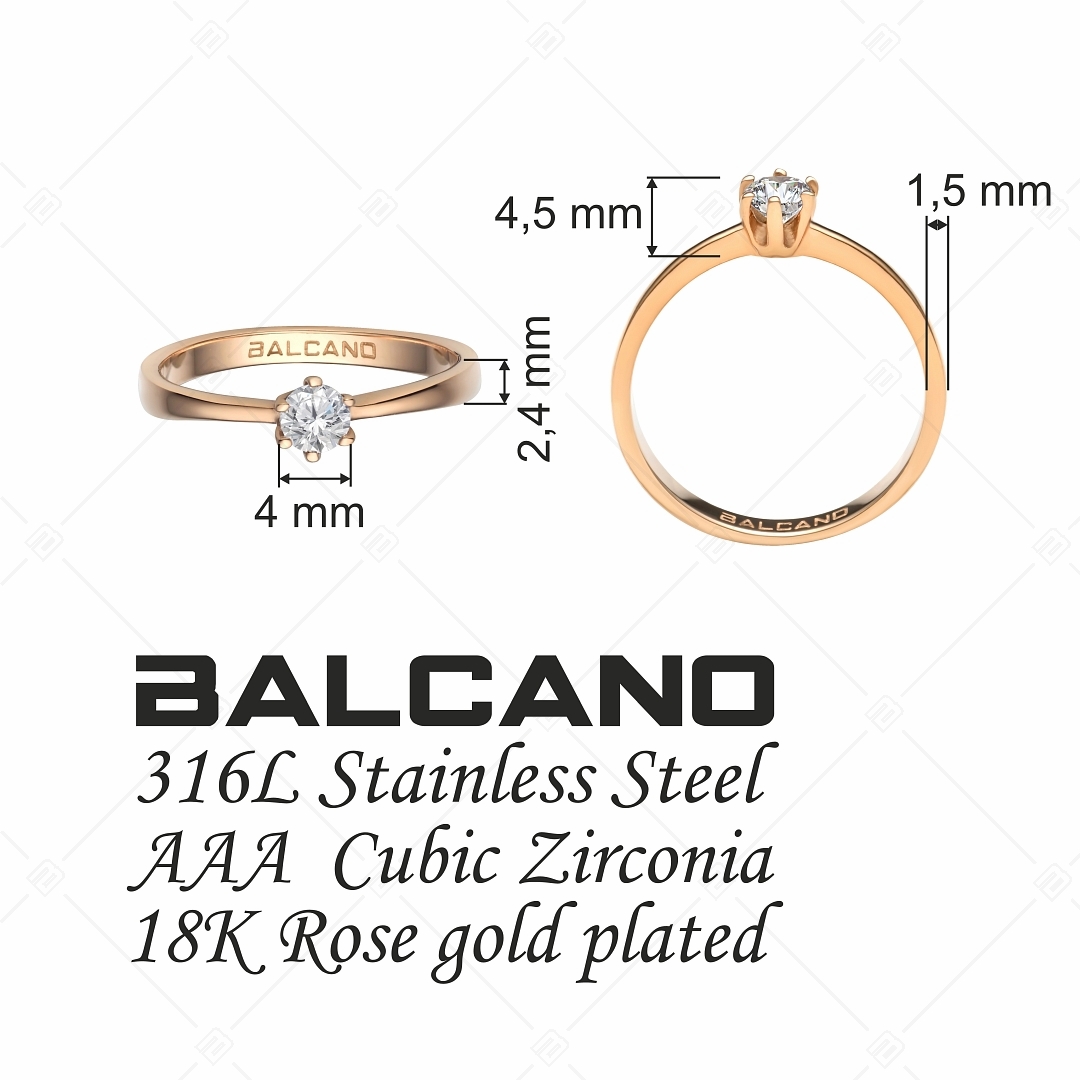 BALCANO - Corona / Bague solitaire en acier inoxydable plaqué or rose 18K avec pierres précieuses zirconium (030103ZY00)