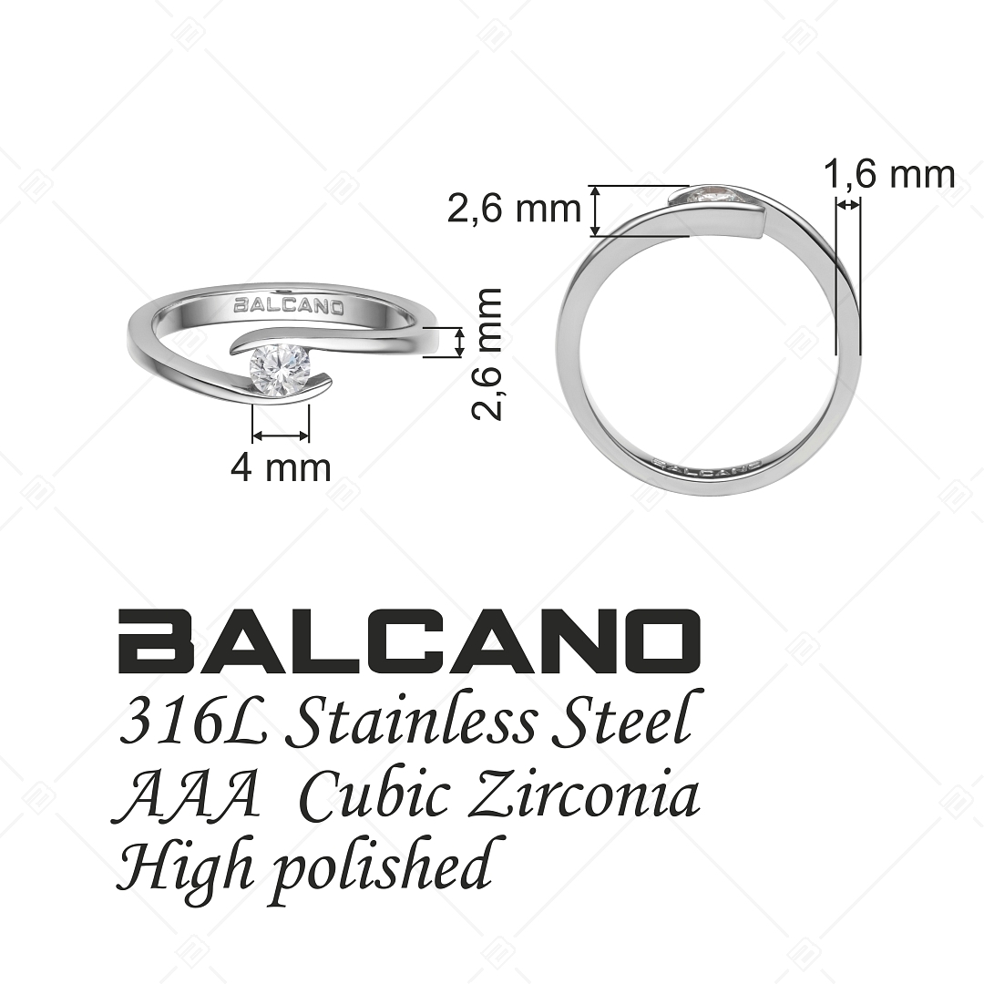 BALCANO - Abrazo / Bague solitaire avec polissage à haut degré et pierres précieuses zirconium (030104ZY00)