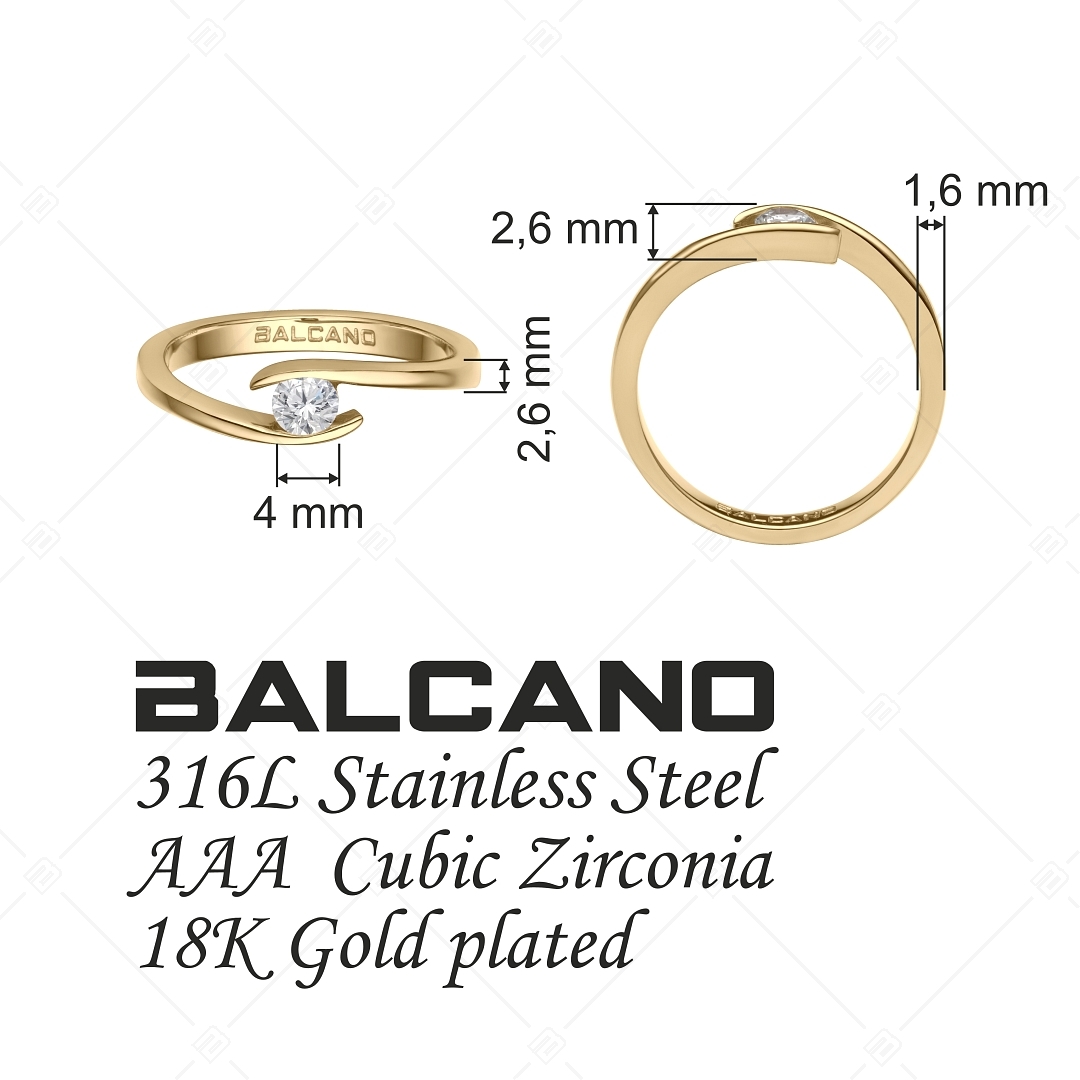 BALCANO - Abrazo / Bague de fiançailles solitaire plaquée or 18K avec pierre précieuse zirconium (030105ZY00)