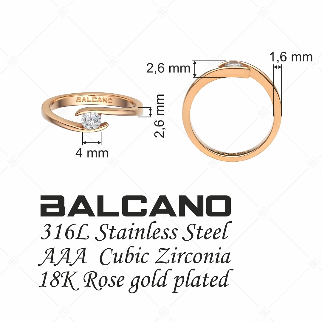 BALCANO - Abrazo / Bague de fiançailles solitaire plaqué or rose 18K avec pierre précieuse zirconium (030106ZY00)