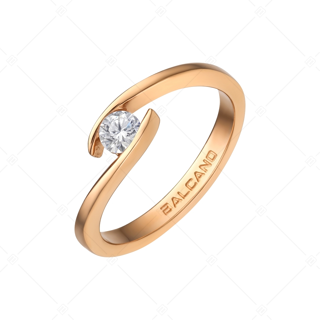 BALCANO - Abrazo / 18K rose gold plated solitaire engagement ring with cubic zirconia gemstone (030106ZY00)