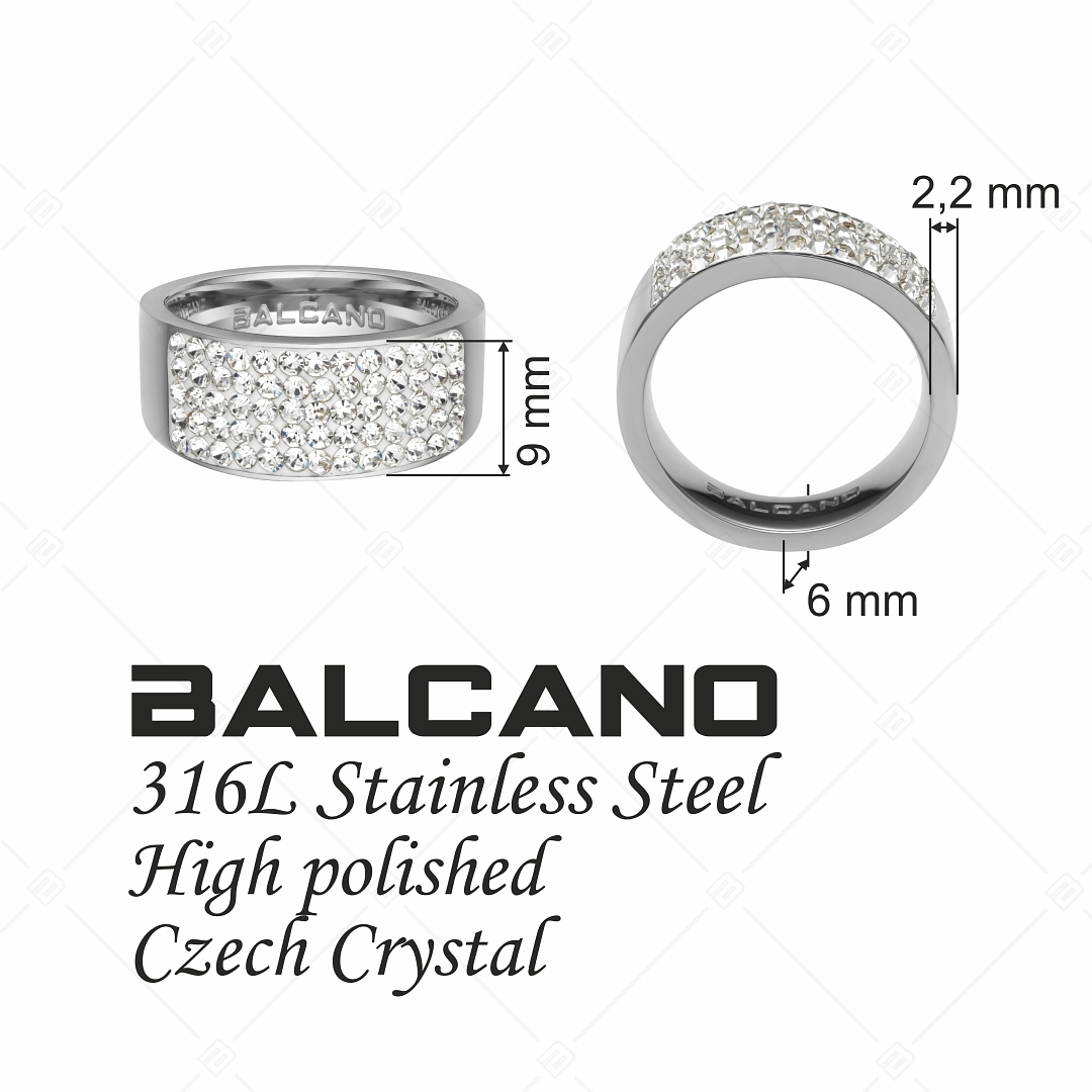BALCANO - Mira / Bague en acier inoxydable polie avec des cristaux étincelants (041001BC00)
