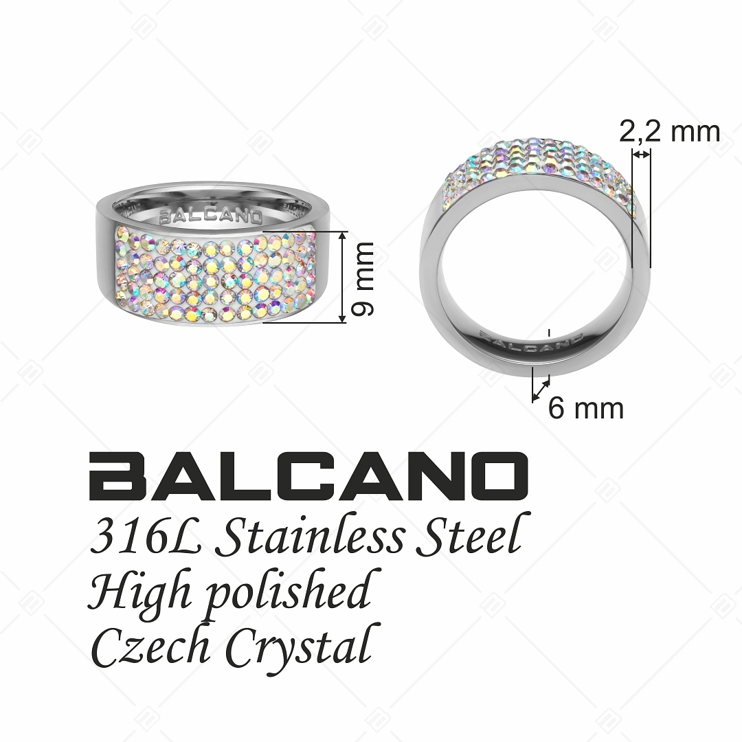 BALCANO - Mira / Polierter Edelstahl Ring mit Glänzenden Kristallen (041001BC09)