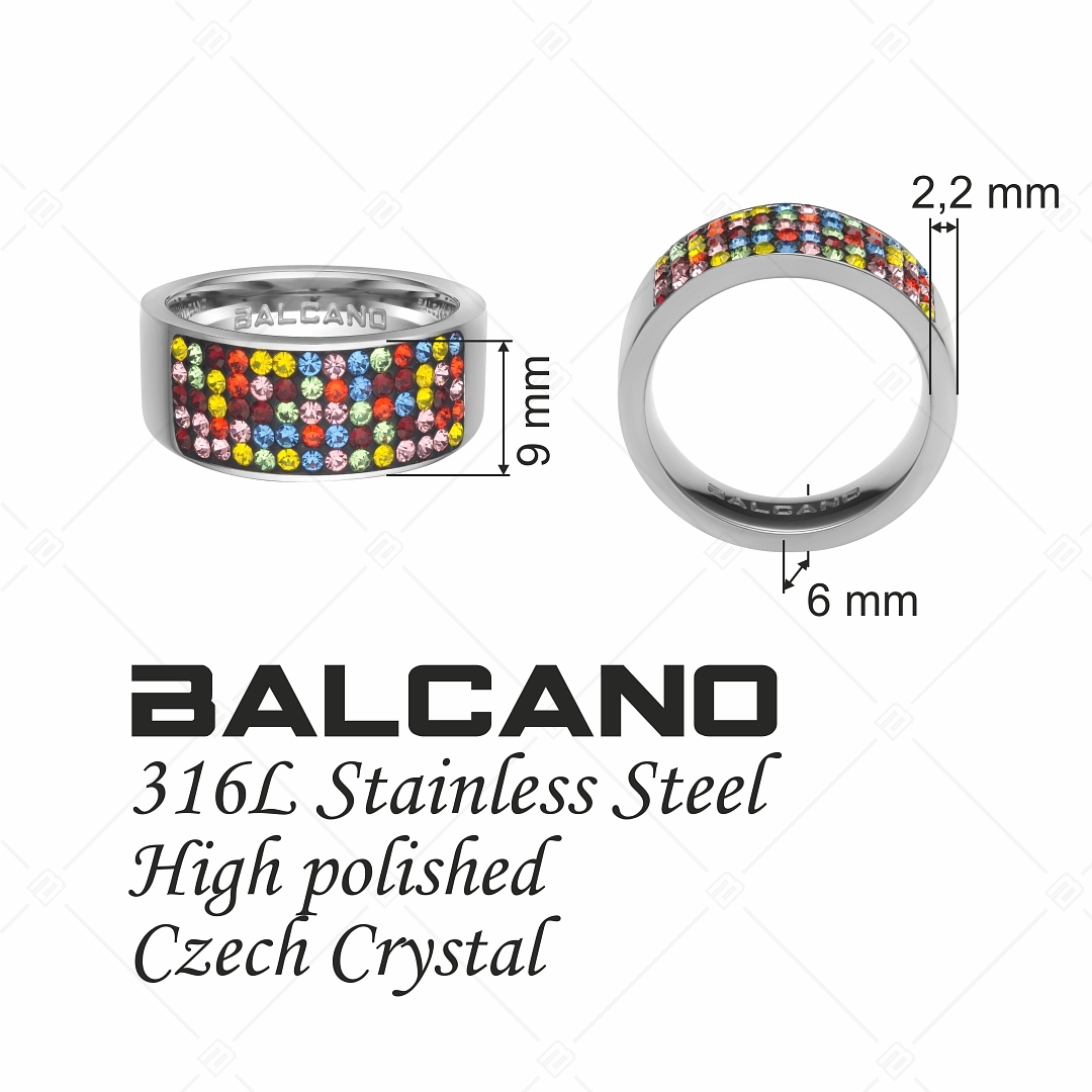 BALCANO - Mira / Bague en acier inoxydable polie avec des cristaux étincelants (041001BC89)