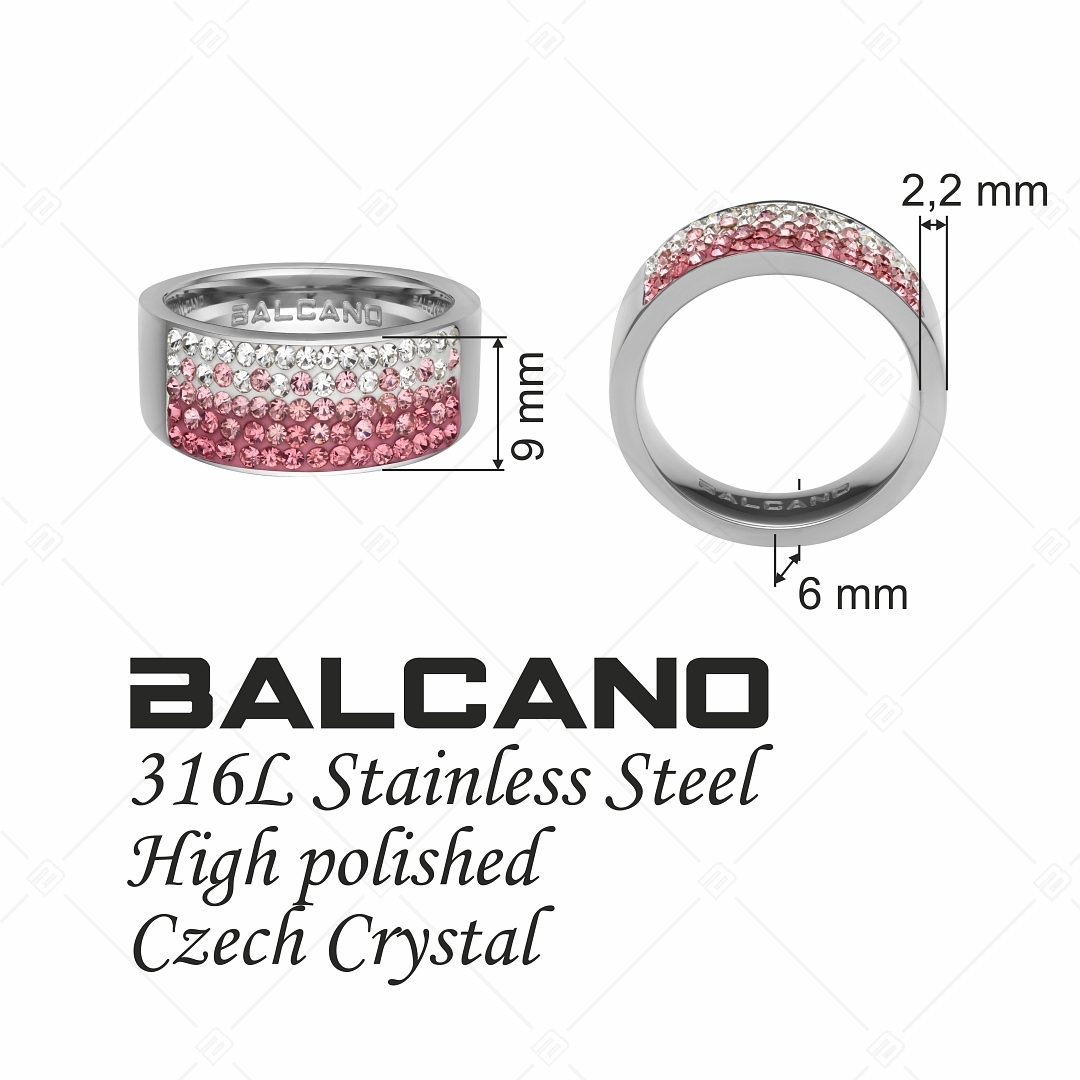 BALCANO - Mira / Bague en acier inoxydable polie avec des cristaux étincelants (041001BC92)
