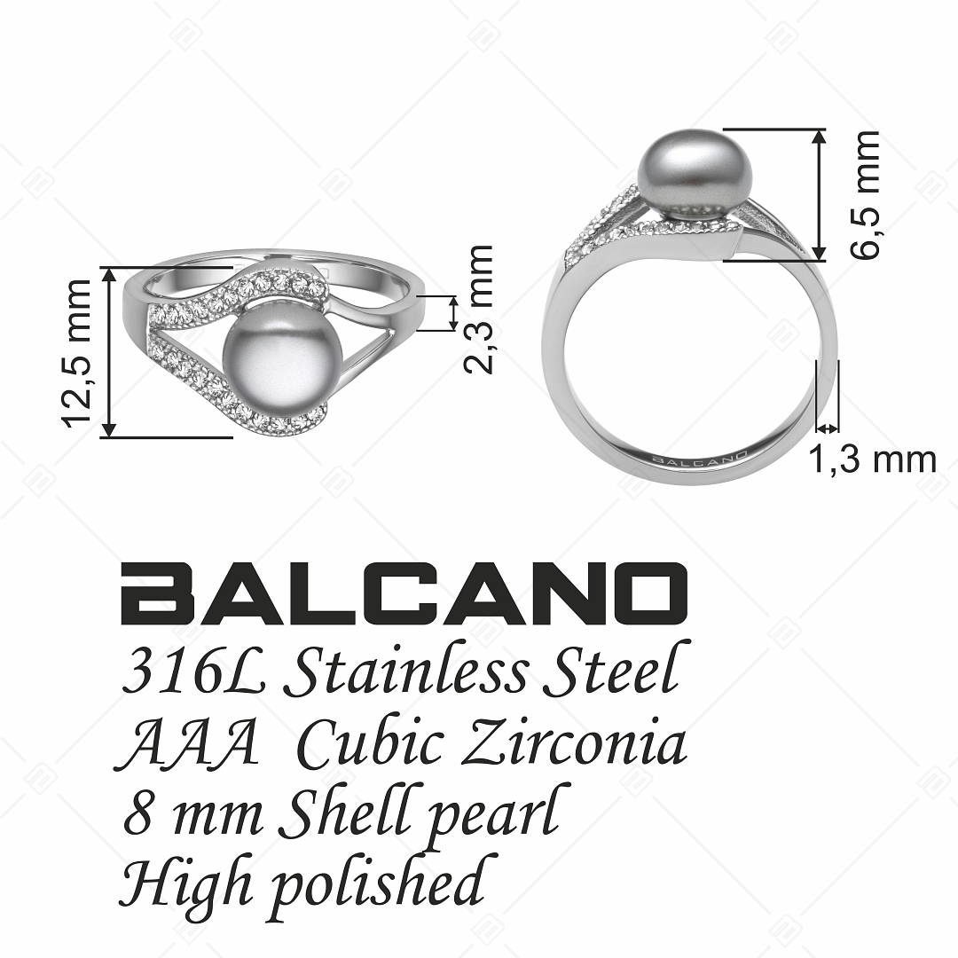 BALCANO - Stilla / Muschelperlen Ring von Edelstahl und Zirkonia Edelsteinen (041101BC98)