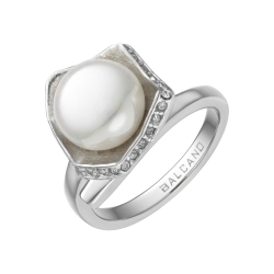 BALCANO - Marina / Stainless Steel Shell Bead Ring with Cubic Zirconia Gemstones