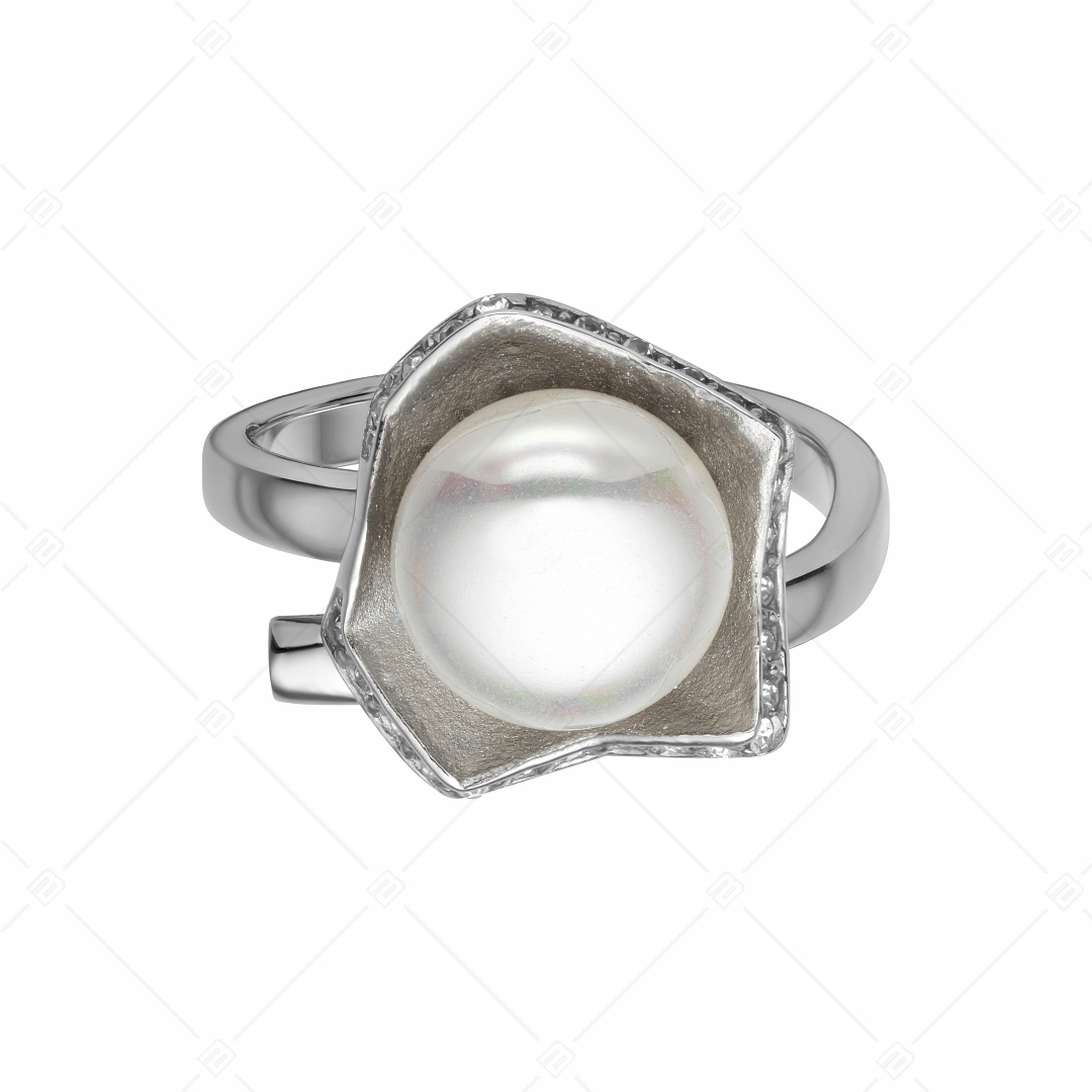 BALCANO - Marina / Stainless Steel Shell Bead Ring with Cubic Zirconia Gemstones (041102BC00)