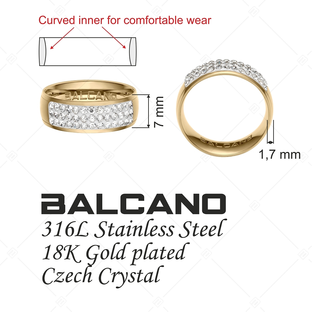 BALCANO - Giulia / Bague en acier inoxydable plaqué or 18K avec cristaux étincelants (041105BC88)