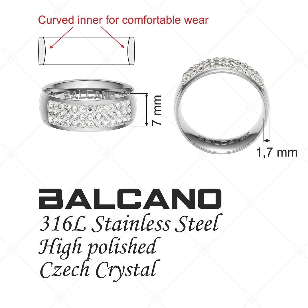 BALCANO - Giulia / Bague en acier inoxydable polie miroir avec cristaux étincelants (041105BC97)