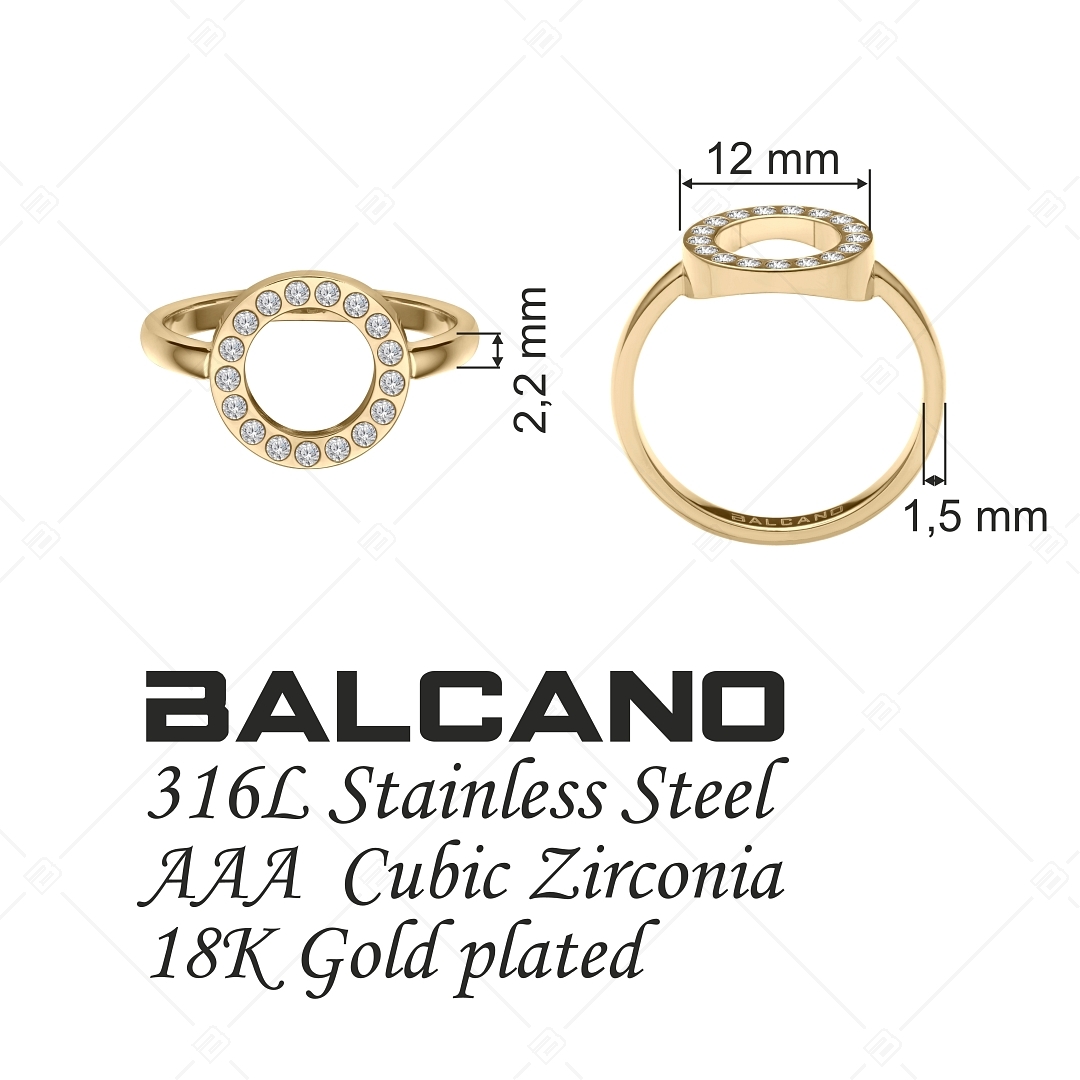 BALCANO - Veronic / 18K Vergoldeter Ring mit rundem Kopf und  Zirkonia Edelsteinen (041106BC88)