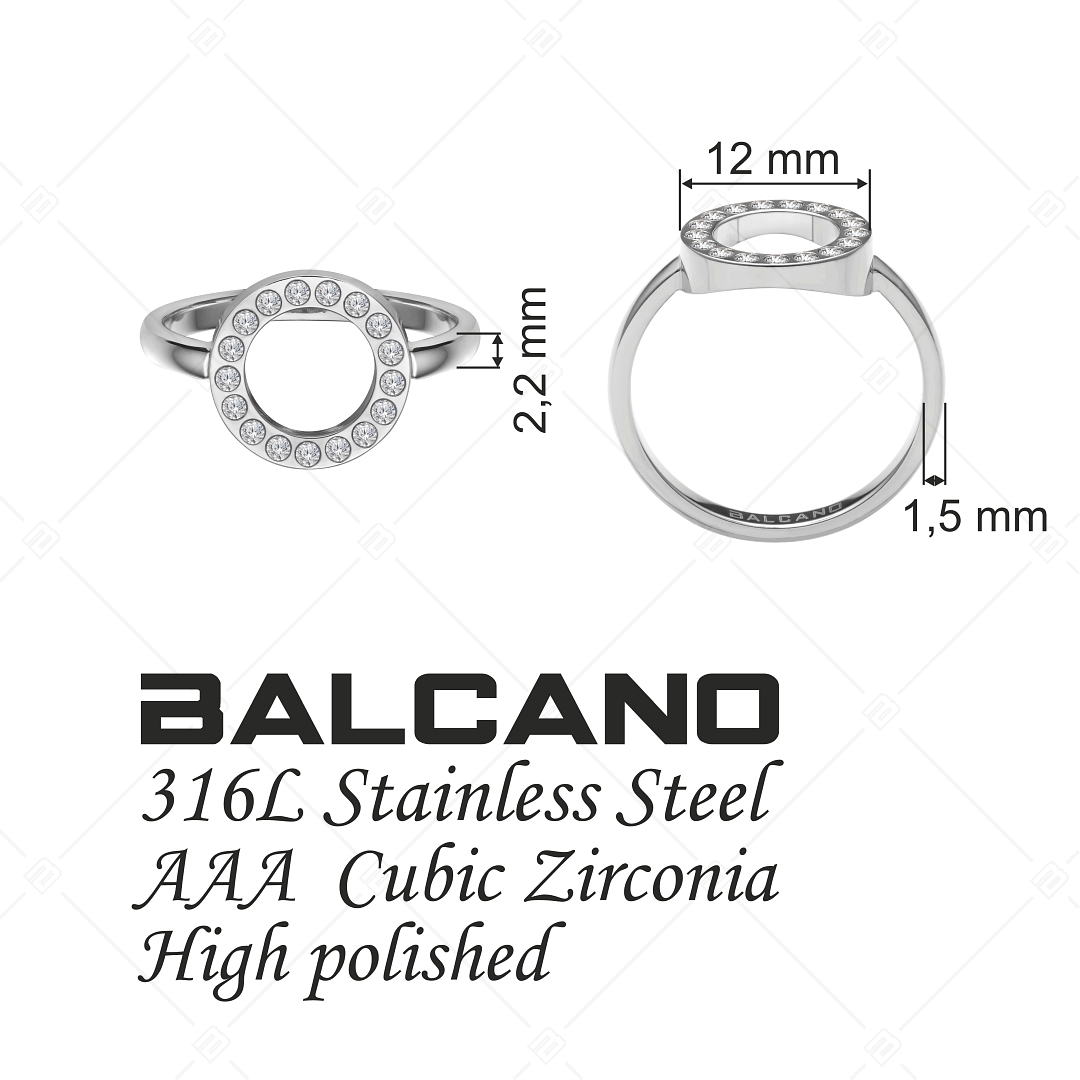 BALCANO - Veronic / Spiegelglanzpolierter Edelstahl Ring mit rundem Kopf und Zirkonia Edelsteinen (041106BC97)