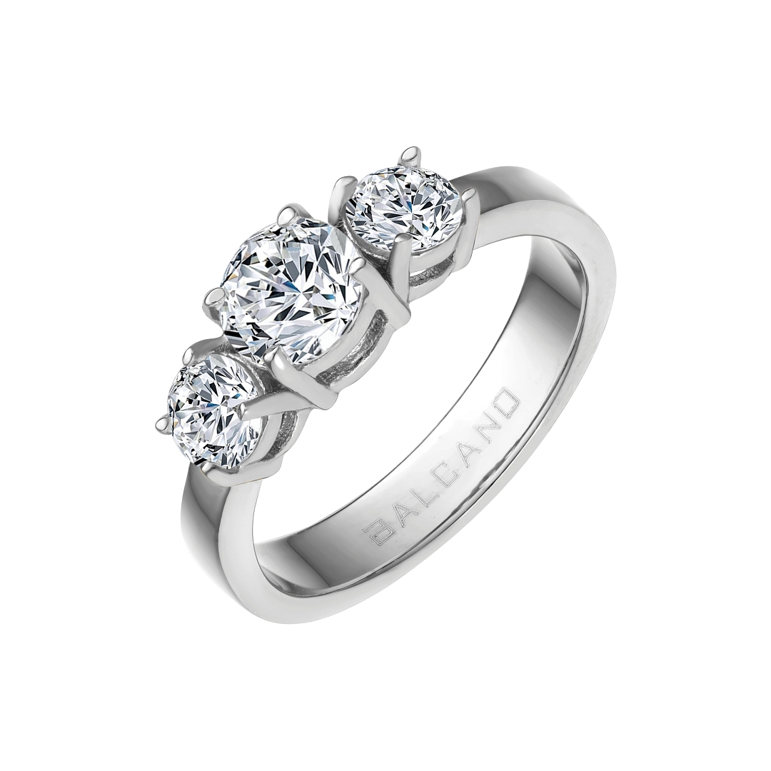 BALCANO - Regina / Three Cubic Zirconia Gemstone Ring in Crown Setting (041107BC97)