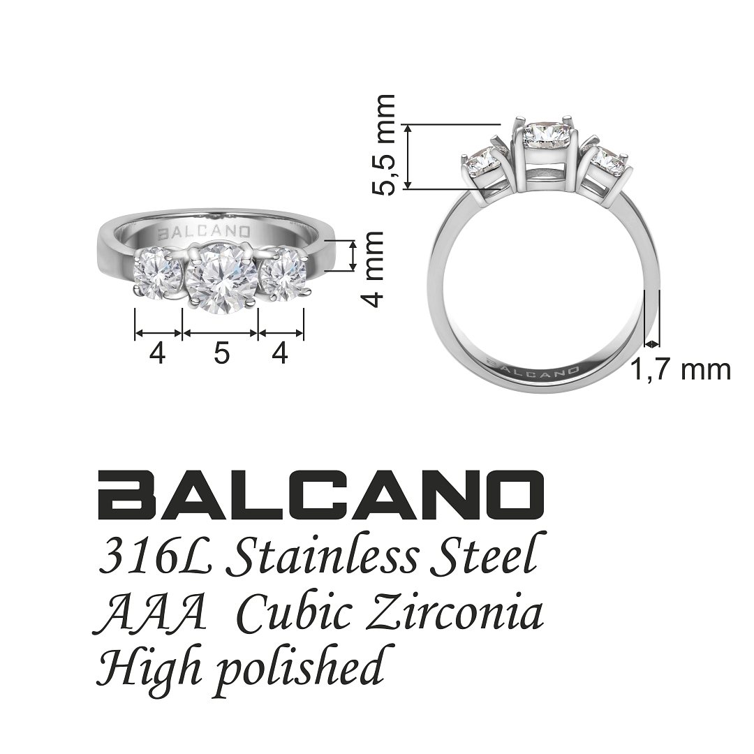 BALCANO - Regina / Three Cubic Zirconia Gemstone Ring in Crown Setting (041107BC97)
