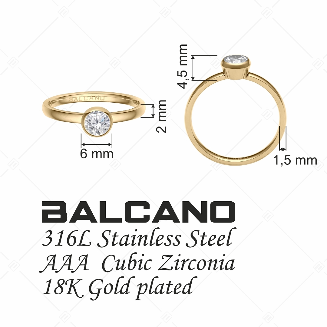 BALCANO - Stella / Bague en acier inoxydable plaqué or 18K avec pierre précieuse zirconium ronde (041115BC88)