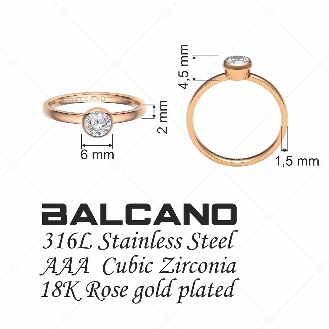 BALCANO - Stella / Round Zirconia Gemstone 18K Rose Gold Plated Stainless Steel Ring (041115BC96)