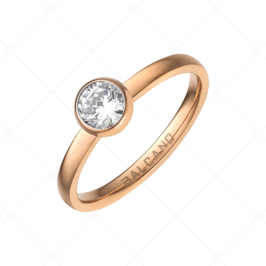 BALCANO - Stella / Round Zirconia Gemstone 18K Rose Gold Plated Stainless Steel Ring (041115BC96)