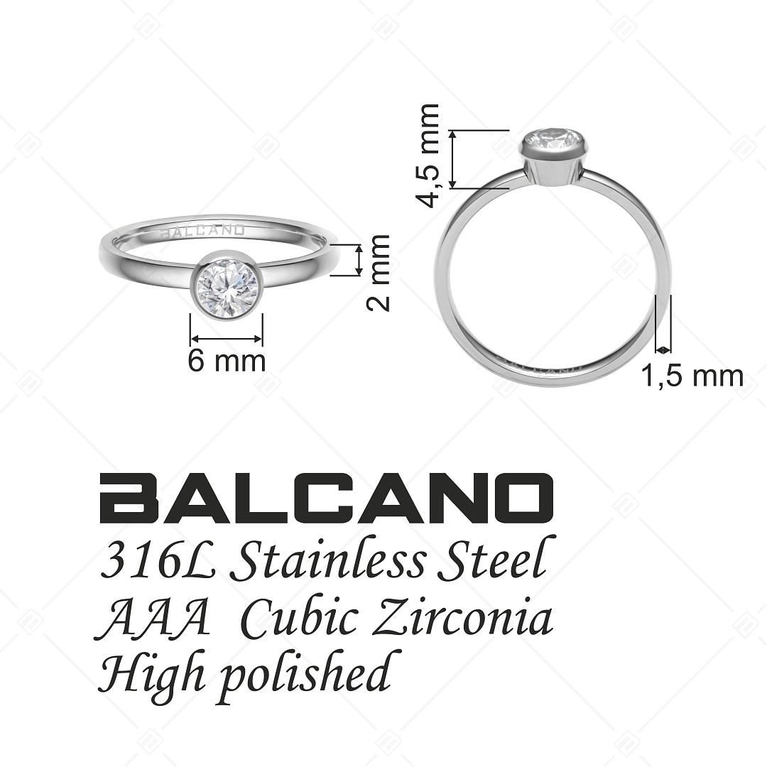 BALCANO - Stella / Bague ronde en acier inoxydable avec pierres précieuses zirconium (041115BC97)