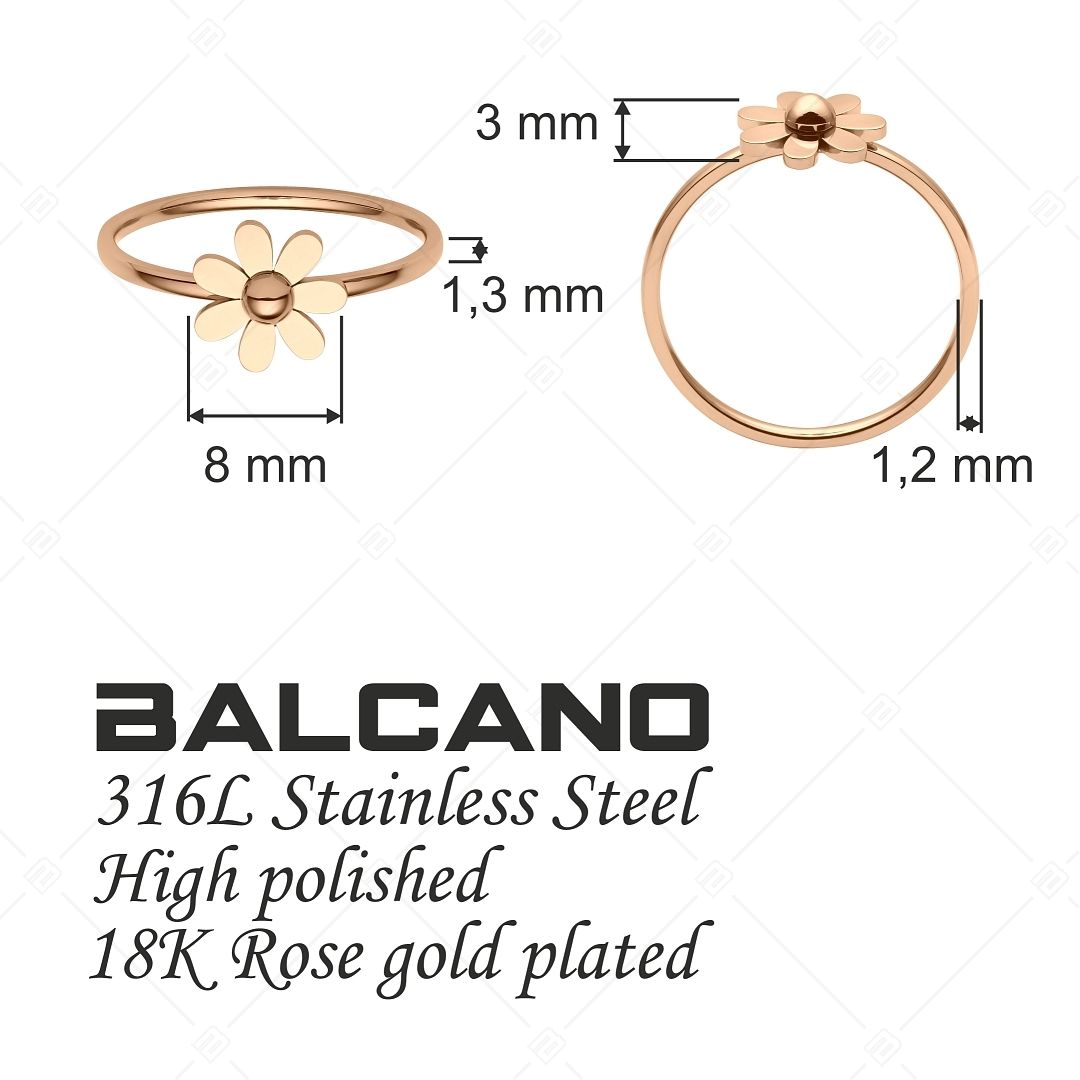 BALCANO - Daisy / Bague en acier inoxydable en forme de pâquerette plaqué or rose 18K (041200BC96)
