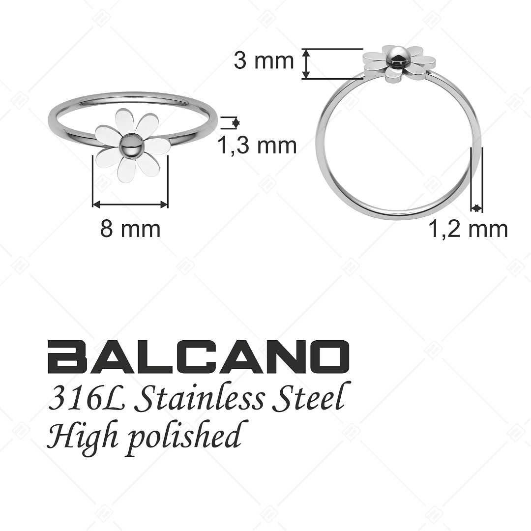 BALCANO - Daisy / Bague en acier inoxydable en forme de pâquerette, polissage à haute brillance (041200BC97)