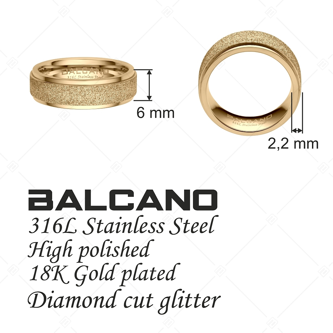 BALCANO - Caprice / Einzigartiger Edelstahl Ring mit Glitzer Oberfläche und 18K Gold Beschichtung (041201BC88)