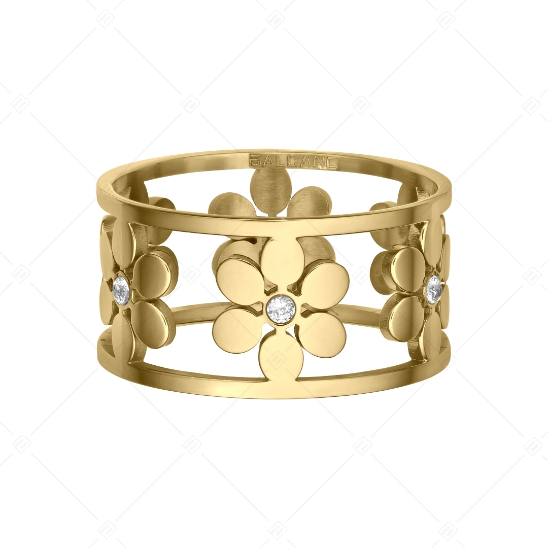 BALCANO - Clarissa / 18K Vergoldeter Edelstahl Ring mit durchbrochenem Blumenmuster und Zirkonia Edelsteinen (041202BC88)