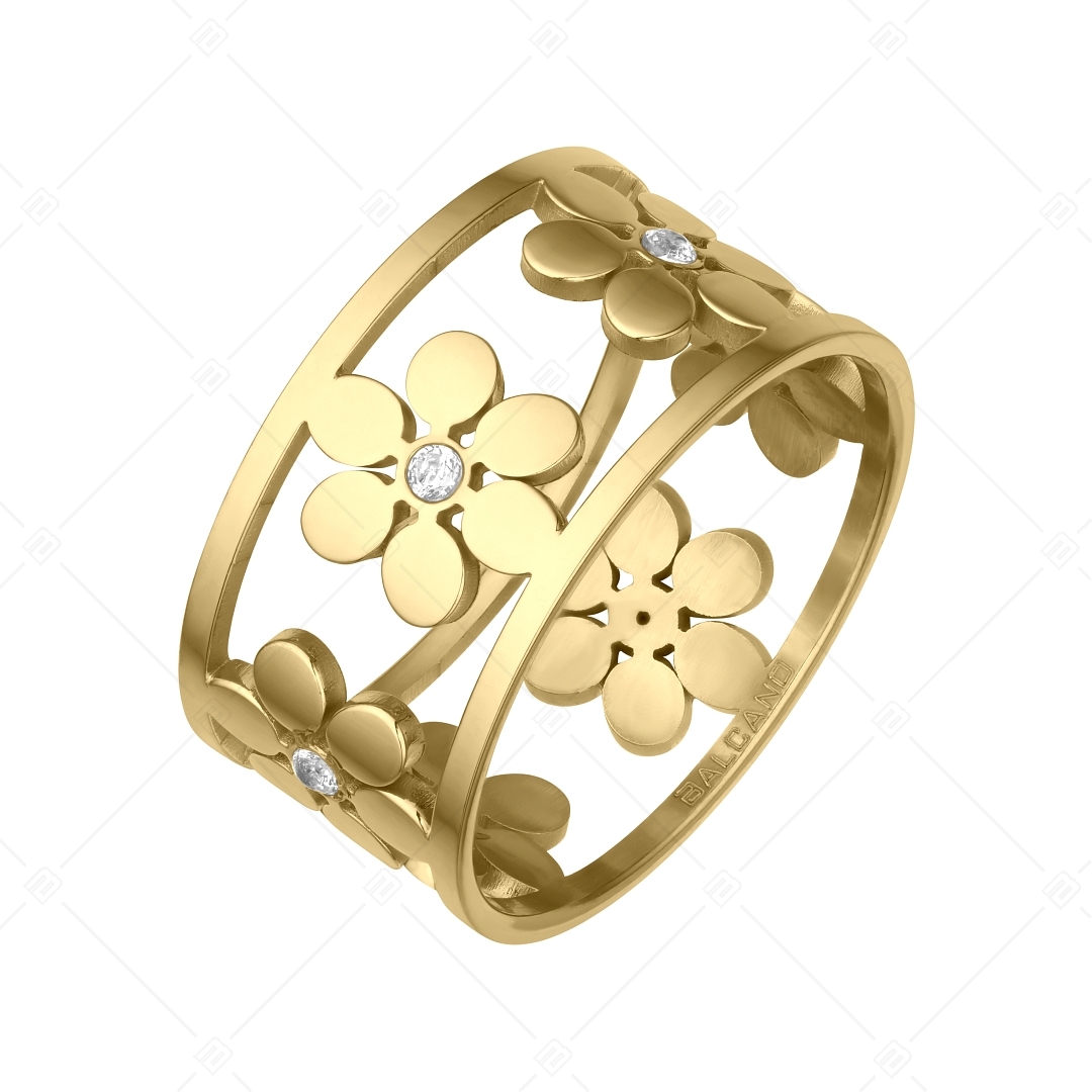 BALCANO - Clarissa / 18K Vergoldeter Edelstahl Ring mit durchbrochenem Blumenmuster und Zirkonia Edelsteinen (041202BC88)