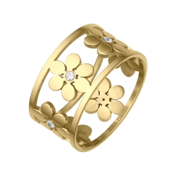 BALCANO - Clarissa / 18K Gold Plated Stainless Steel Ring With Flower Pattern and Cubic Zirconia Gemstones