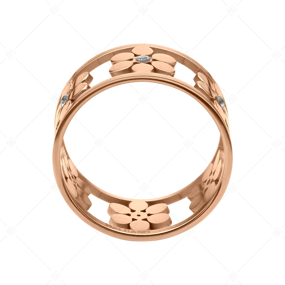 BALCANO - Clarissa / 18K Rose Gold Plated Stainless Steel Ring With Flower Pattern and Cubic Zirconia Gemstones (041202BC96)