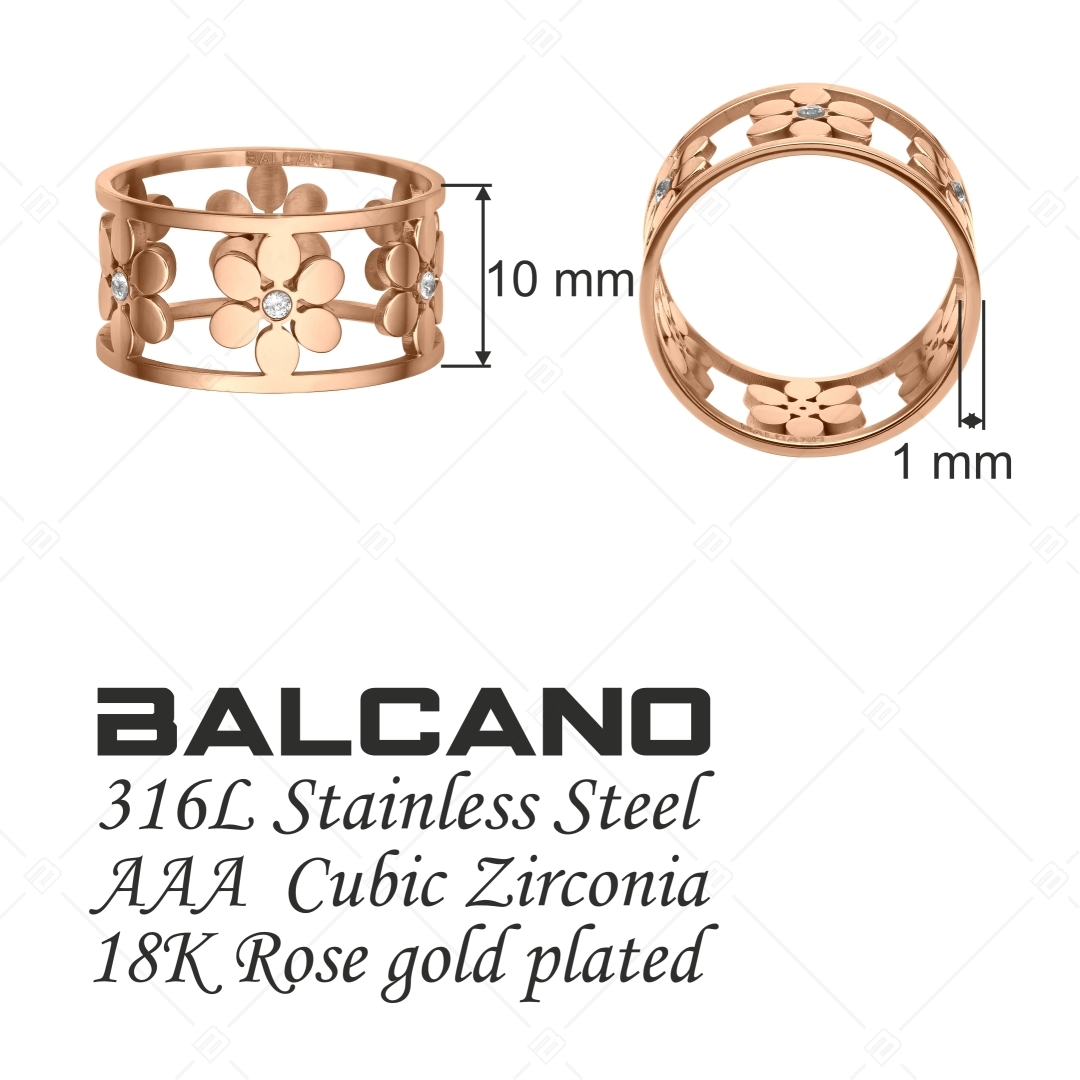 BALCANO - Clarissa / Bague en acier inoxydable, plaqué or rose 18K avec motif de fleur percée et pierre précieuse (041202BC96)